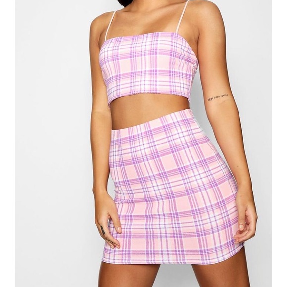 Boohoo Other - Pink and Purple Plaid Set